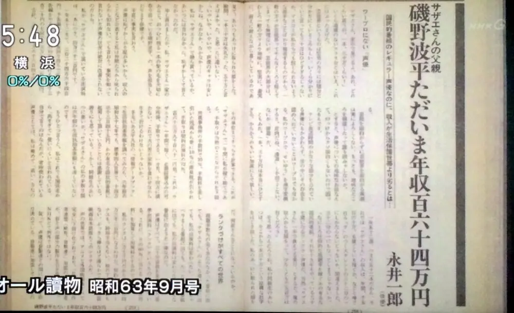 磯野波平ただいま年収１６４万円